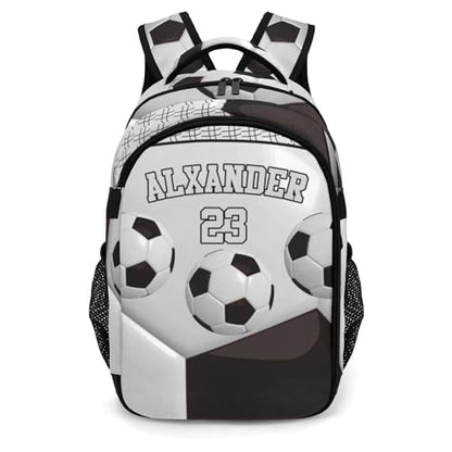 Custom Text Sport Ball Athlete Player Soccer Black Backpacks for Girls Boys School, Capacity School Backpacks for Kids Water-resistant Bookbags - color: Black