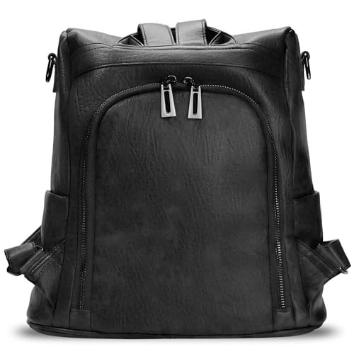 molshine Backpack,Fashion Casual Travel PU Leather Daypack Bag Shoulder Rucksack Handbags for Women HB041 - color: Black