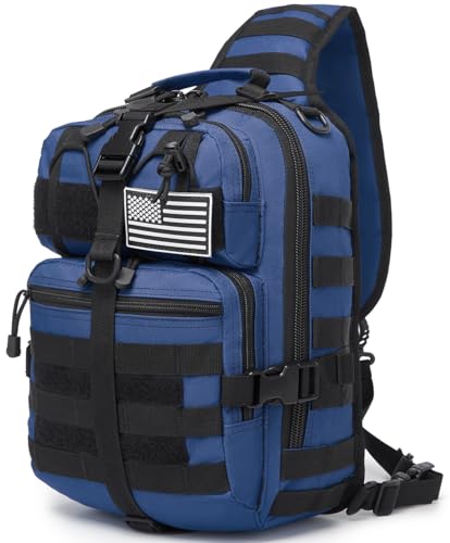 Tactical Sling Pack Big Crossbody Backpack Over Shoulder Bag Military for Men Hiking Outdoor Sport Gym - color: Navy Blue