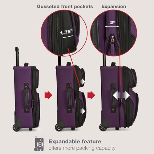 U.S. Traveler Rio Lightweight Softside Rolling Carry-on Suitcase, 2-Wheel Single, Purple - color: Purple, size: 21"
