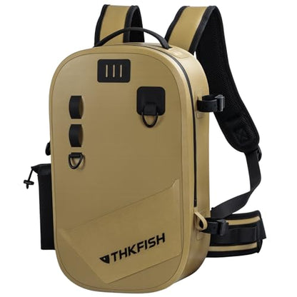 THKFISH IPX8 Waterproof Fishing Backpack with Rod Holder, Lightweight Fishing Sling Bag, Move Freely Fish Gifts for Men - color: Brown
