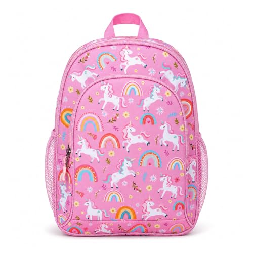Pink Unicorn Backpack for Girls Ages 6-8 Kids School Backpack for Girls Bookbag for Elementary School Kindergarten with Chest Strap - color: Rainbow