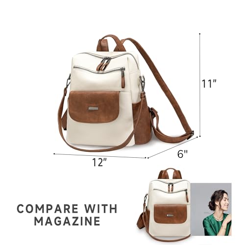WYFJNX PU Leather Backpack Purse for Women Fashion Multipurpose Design Handbag Ladies Shoulder Bags Travel Backpack White Brown - color: White Brown