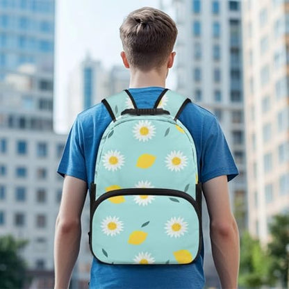 Large Capacity School Backpack for Teens & College Students - Durable 17 Inch Laptop Bookbag with Padded Sleeve, Side Water Bottle Holders for High School, Daisy Cartoon Lemon Print - color: Daisy Cartoon Lemon Print