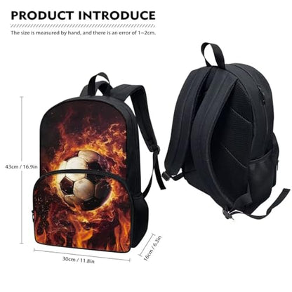 Talayituse Soccer Fire Water Print School Backpack for Kids Girls Casual Daypack Large Capacity Lightweight Bookbag with Side Water Bottle Holder for Middle School Primary Rucksack - color: Soccer Fire Water