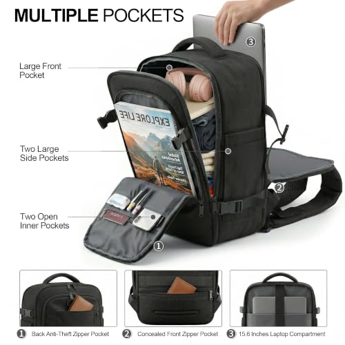 TILYMOL Carry On Travel Backpack, Flight-Approved 15.6 Laptop Backpack