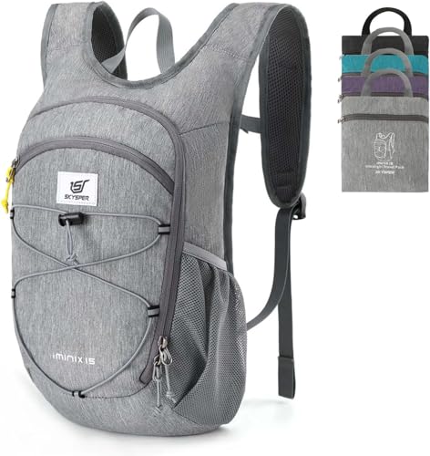 SKYSPER 15L/20L Foldable Hiking Backpack Lightweight Packable Travel Daypack with Chest Strap Small Folding Pack for Walking - color: Grey, size: 15l