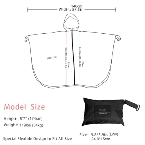 Fashion Hooded Rain Poncho Waterproof Raincoat Jacket with pocket for Women/Men/Adult - color: Black/White