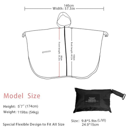 Fashion Hooded Rain Poncho Waterproof Raincoat Jacket with pocket for Women/Men/Adult - color: Black/White