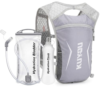 KUYOU Running Vest for Women & Men, Lightweight Hydration Backpack with 2L Water Bladder, Water Backpack for Trail Running, Hiking, Cycling & Marathon - color: Grey-2L