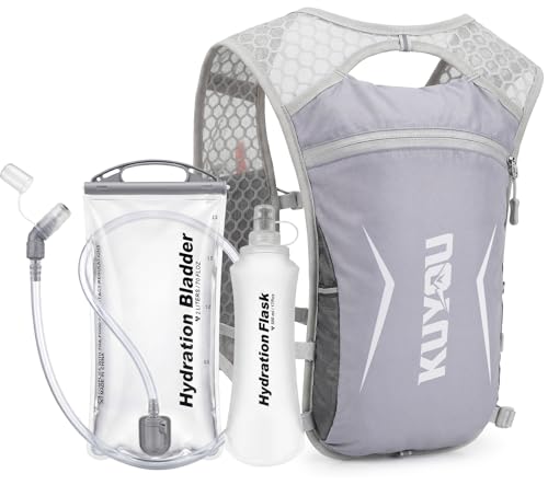KUYOU Running Vest for Women & Men, Lightweight Hydration Backpack with 2L Water Bladder, Water Backpack for Trail Running, Hiking, Cycling & Marathon - color: Grey-2L