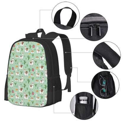 Ergonomic Padded Backpack Cute Llamas Mint Green, Anti Theft Spacious Travel Daypack Sturdy Polyester Bag for Commute Gym Outdoor Leisure Use - color: Design (1025)
