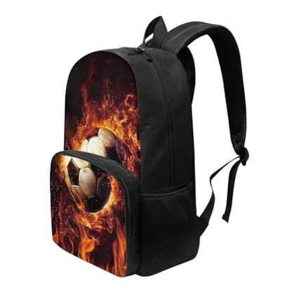 Talayituse Soccer Fire Water Print School Backpack for Kids Girls Casual Daypack Large Capacity Lightweight Bookbag with Side Water Bottle Holder for Middle School Primary Rucksack - color: Soccer Fire Water