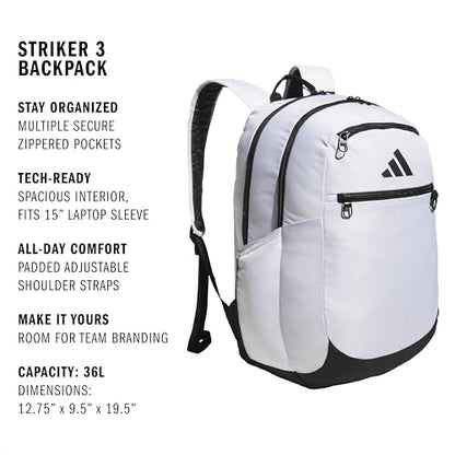 adidas Striker 3 Team Sports Backpack – Daypack for Sports Gym Travel, 36L - color: White/Black