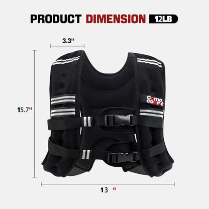 Weighted Vest, 5lb/10lb/12lb/15lb Weight Vest with Reflective Stripe for Women, Men, Rucking Vest for Walking Strength Training Running, Workout, Jogging - size: 12 lb