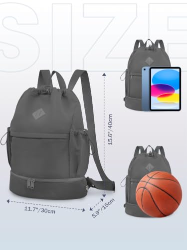 RHDZO Drawstring Gym Backpack with Shoe Compartment & Wet Pocket, Dark Gray - color: Dark Gray
