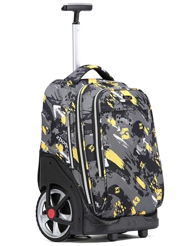 NEW TILAMI 19 inch Rolling Backpack Teens Rolling Backpack Cute Wheeled Laptop Backpack Bookbag Roller Travel Bag College, Yellow Doodle - color: Yellow Doodle