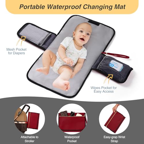 MOMUVO Diaper Backpack for Women Large Capacity with Insulated Pockets Diaper Bags For Baby,Burgundy - color: Burgundy