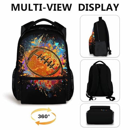 Boys School Backpack Kids Football Backpacks Bookbag Back to School Supplies, Black Large Capacity Cool Sport Back Pack for Kindergarten Elementary Middle (17 Inches) - color: Color 2