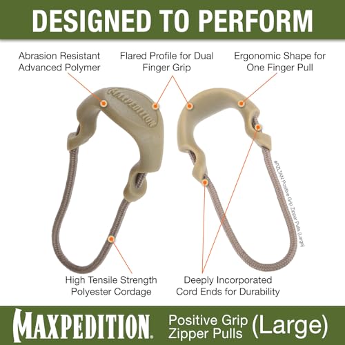 MAXPEDITION Positive Grip Zipper Pulls (Large, Tan) Pack of 6, Zipper Pull Replacement for Tactical Backpack, EDC Pouch, Bug Out Bag & Luggage, Sling Pull Tab, PZLTAN - color: Tan, size: Large