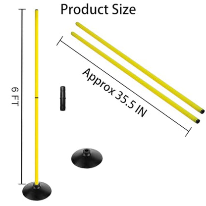 6FT Soccer Agility Poles with Rubber Base Detachable Speed Agility Stick Slalom Speed Training Pole Set for Sports - style: Pack of 12