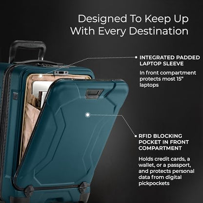 Briggs & Riley 22 Inch Carry-On Luggage with Wheels - Small Rolling Hard Shell Heavy Duty Suitcase with Front Laptop Compartment - 360 Spinner Wheels - Torq Collection - Ocean - color: Ocean, size: 22'"