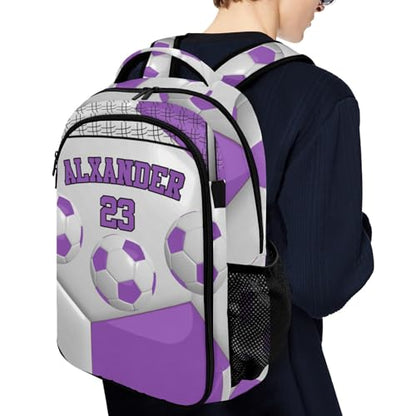 Personalized Name 16.5 Backcpack Sport Ball Athlete Player Soccer Purple Toddler Backpack for School Gym Girls Boys Elementary Kids Backpack - color: Purple