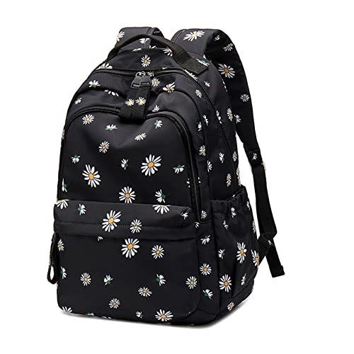 Mfikaryi Daisy Prints Backpack for Girls Middle School Bookbag Elementary School Bags for Teens - color: Black, size: Large