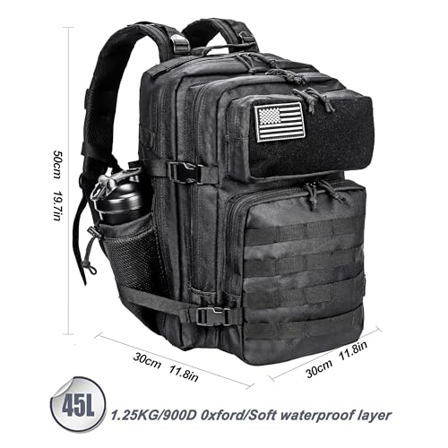 LHI Military Tactical Backpack for Men and Women 45L Army 3 Days Assault Pack Bag Large Rucksack with Molle System - color: 3.1 B1ack