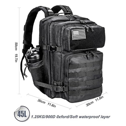 LHI Military Tactical Backpack for Men and Women 45L Army 3 Days Assault Pack Bag Large Rucksack with Molle System - color: 3.1 B1ack