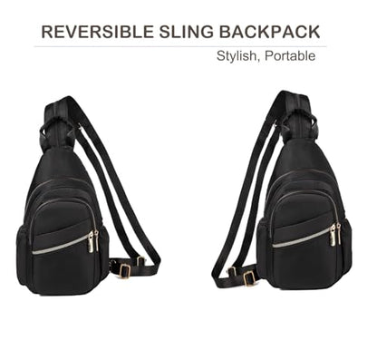 Xsecnua Small Crossbody Bag Convertible Mini Backpack for Women, Cross Body Sling Bag Sling Backpack for Travel Daypack - color: Black