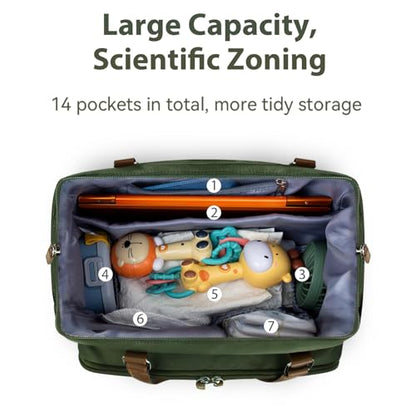 Mom‘s Diaper Bag 4 in 1 Diaper Baby Tote, Hospital Bag for Labor & Delivery, Large Waterproof Baby Travel Weekender with 3 Insulated Pockets,Olive Green - color: Olive Green M