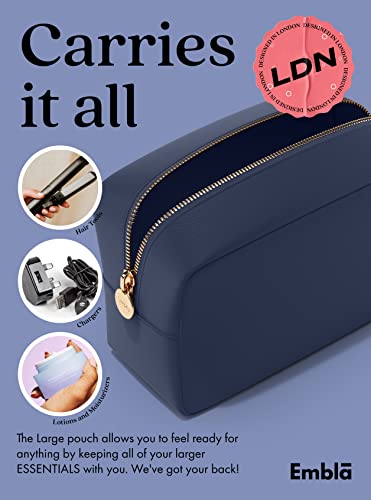 Embla Large Makeup Bag and Waterproof Nylon Travel Toiletry Bag, Large Capacity Cosmetic Zipper Pouch, Navy Blue - color: Sapphire, size: Large