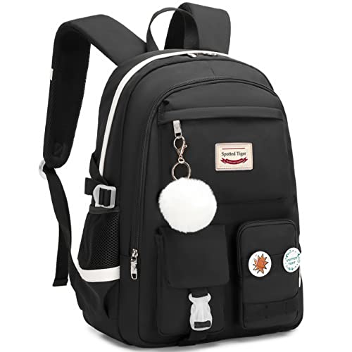Spotted Tiger School Backpack for Girls Backpack with Lunch Box Anime Bookbag Set School Bag Kawaii Backpacks for Girls Teens (Black) - color: Black