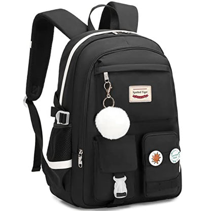 Spotted Tiger School Backpack for Girls Backpack with Lunch Box Anime Bookbag Set School Bag Kawaii Backpacks for Girls Teens (Black) - color: Black