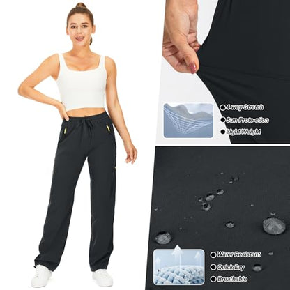 Womens Hiking Pants Quick Dry UPF 50 Lightweight Travel Golf Cargo Safari Pants Zipper Pockets - color: Dark Grey, size: X-Small Petite