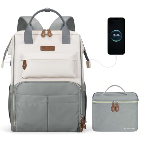 Maelstrom Travel Backpack for Women Men,Laptop Backpack Fits 15.6-17.3 Inch Laptop, Nurse/Work Bag with Insulated Lunch Box (Gray-beige) - color: Gray-beige