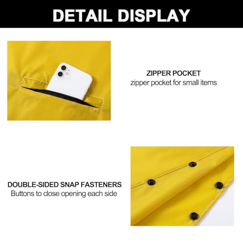 Fashion Hooded Rain Poncho Waterproof Raincoat Jacket with pocket for Women/Men/Adult - color: Dark Yellow