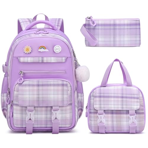 MOMUVO Girls Backpack with Lunch Box, Backpacks for Teen Girls, Backpack and Lunch Box Set - color: Purple Sets