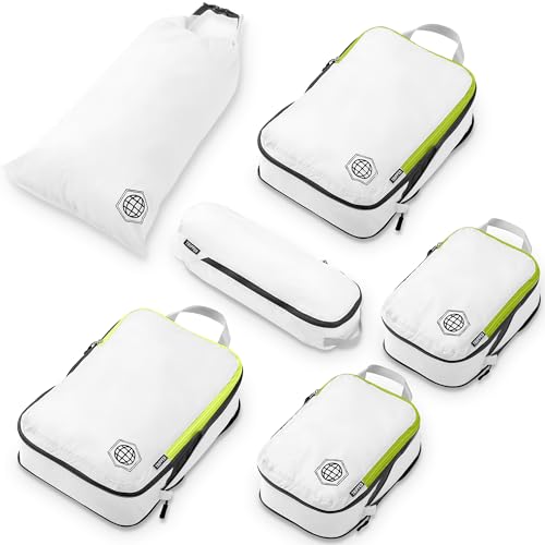 Compression Packing Cubes for Travel, 6-Piece Lightweight Packing Cubes Set for Carry-On Luggage & Backpacks – TRIPPED Travel Gear (White and Green) - color: White and Green, size: 6 Piece