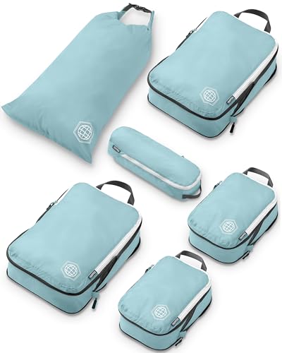 Compression Packing Cubes for Travel, 6-Piece Lightweight Packing Cubes Set for Carry-On Luggage & Backpacks – TRIPPED Travel Gear (Dusty Teal/White) - color: Dusty Teal and White, size: 6 Piece