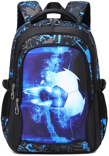 Boys Backpack for Elementary Kids Bookbag Middle School Bags Heavy Duty Soccer Laptop Durable Waterproof 18 In (2-Blue) - color: 2-blue