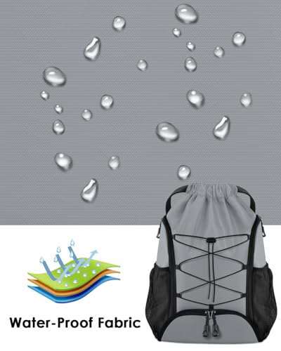 BROTOU Soccer Bags, Football Backpack, Volleyball Bag, Drawstring Soccer Backpack with Ball and Shoe Compartment - color: Silver Gray