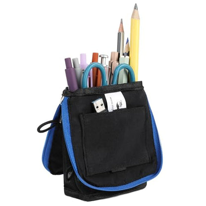 Mr. Pen- Standing Pencil Case Pouch, Sit & Lay Mesh-View Design, Black with Blue Zipper, Interior Pocket & 2 Elastic Binder Loops, Cute Pencil Case for Girls and Boys - color: Black with Blue Zipper