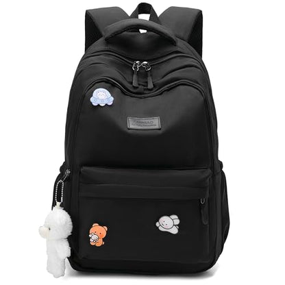 School Backpack for Teen Girls Cute Bookbag for High Middle School College Aesthetic Laptop Back Pack,Black - color: Black