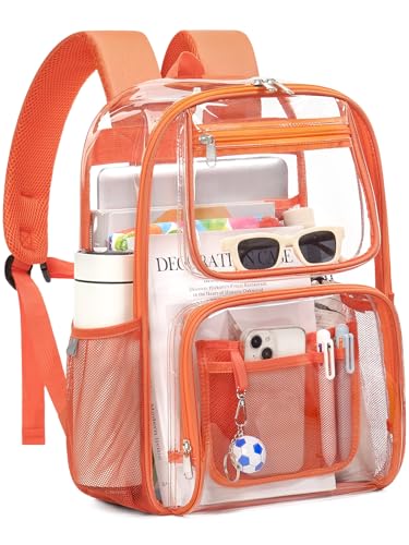 Heavy Duty Clear Backpack For Kids Women Men Boys Girls, 17 Inch See Through Backpack, Large Clear Bookbag, Transparent Bag For School College Sport Work Travel, Orange - color: 1# Orange