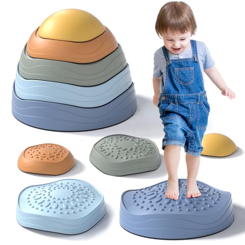 Lehoo Castle Stepping Stones for Kids, Non-Slip Toddler Stepping Stones, Indoor & Outdoor Sensory Toys for Toddlers 1-3, Balance Board Obstacle Course for Kids 3-5 - style: Classic