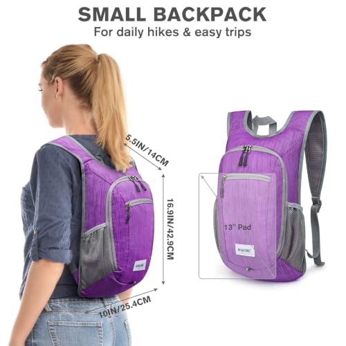 G4Free 10L/15L Hiking Backpack Lightweight Packable Hiking Daypack Small Travel Outdoor Foldable Shoulder Bag - color: Purple, size: 15L