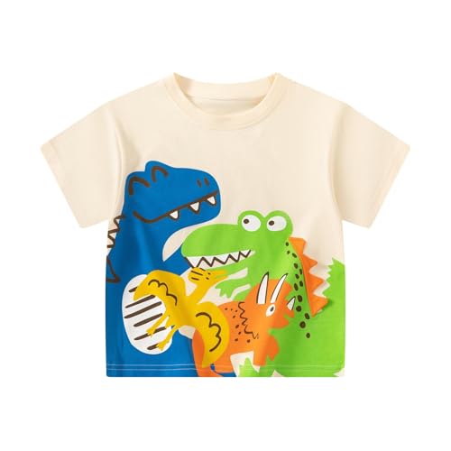 PINU Boys Girls Dinosaur T-Shirt Short Sleeve Cotton Graphic Tees for Kids Cute Summer Tops Comfortable Casual Playwear - color: 8367-beige, size: 7 Years