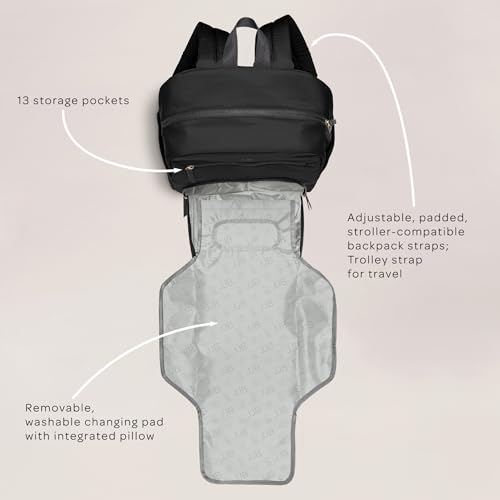 JJB by JuJuBe - New Deluxe Diaper Bag Backpack with Portable Changing Pad, Stroller Straps, Large Travel Backpack for Boy or Girl, Carrying Baby Bottles, Diapers, Pacifiers, Grey, Mother's Day Gift - color: Black